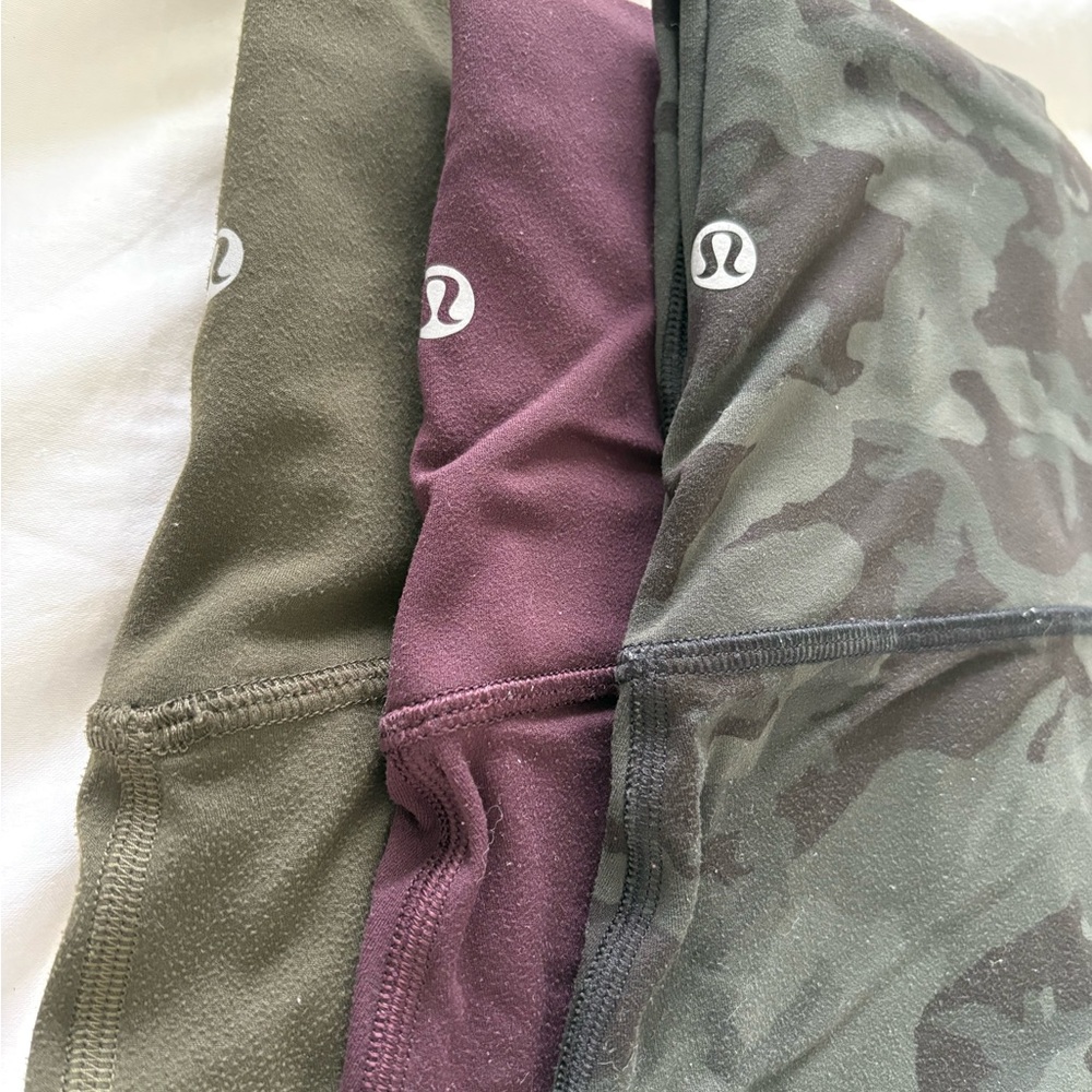 Lululemon Align Olive, Purple, and Camo Leggings Set (3)